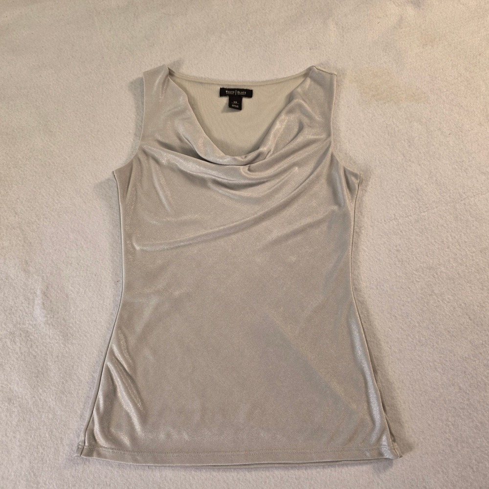 White House Black Market Silver Metallic Cowl Neck Sleeveless Top XS 10-5588